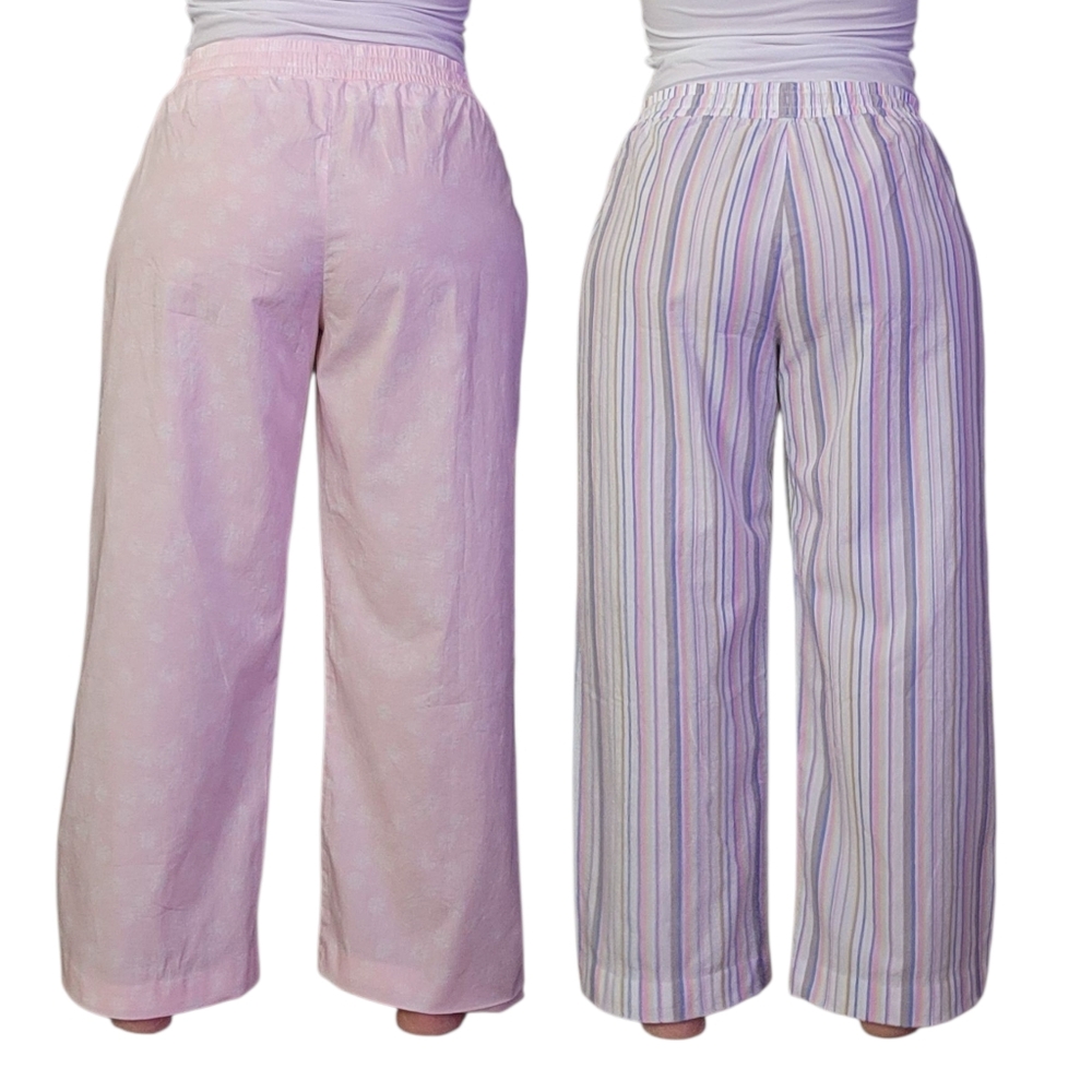 NEW! GAP 2-Pack Women Pink Blue Striped Pajama Sleepwear Pants Soft Cotton Large - Picture 2 of 15